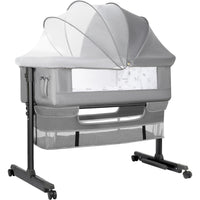 kmaier Foldable Portable Baby Bassinet Bedside Crib with Adjustable Height, Wheels, and Storage Basket,Light Gray