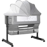 kmaier Foldable Portable Baby Bassinet Bedside Crib with Adjustable Height, Wheels, and Storage Basket,Light Gray