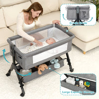 kmaier Baby Bassinet Sleeper, Adjustable Baby Crib for Baby, Rocking Bassinets Bedside Sleeper, Easy to Fold Portable Crib Side Bassinet with Wheels and Storage Basket-Light Gray
