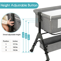 kmaier Baby Bassinet Sleeper, Adjustable Baby Crib for Baby, Rocking Bassinets Bedside Sleeper, Easy to Fold Portable Crib Side Bassinet with Wheels and Storage Basket-Light Gray