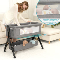 kmaier Baby Bassinet Sleeper, Adjustable Baby Crib for Baby, Rocking Bassinets Bedside Sleeper, Easy to Fold Portable Crib Side Bassinet with Wheels and Storage Basket-Light Gray
