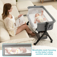 kmaier Baby Bassinet Sleeper, Adjustable Baby Crib for Baby, Rocking Bassinets Bedside Sleeper, Easy to Fold Portable Crib Side Bassinet with Wheels and Storage Basket-Light Gray