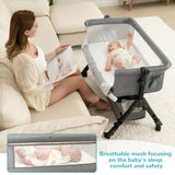kmaier Baby Bassinet Sleeper, Adjustable Baby Crib for Baby, Rocking Bassinets Bedside Sleeper, Easy to Fold Portable Crib Side Bassinet with Wheels and Storage Basket-Light Gray
