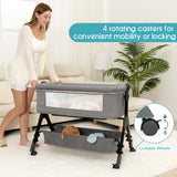 kmaier Baby Bassinet Sleeper, Adjustable Baby Crib for Baby, Rocking Bassinets Bedside Sleeper, Easy to Fold Portable Crib Side Bassinet with Wheels and Storage Basket-Light Gray