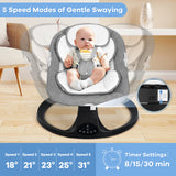 NIRGU Baby Swing for Infants, Unisex Baby Bouncer, Bluetooth Music , 5 Sway Speeds, 10 Lullabies with App Remote Control，for 0-18 months,Gray
