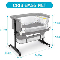 kmaier Foldable Portable Baby Bassinet Bedside Crib with Adjustable Height, Wheels, and Storage Basket,Light Gray