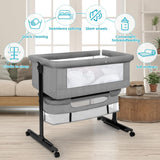 kmaier Foldable Portable Baby Bassinet Bedside Crib with Adjustable Height, Wheels, and Storage Basket,Light Gray