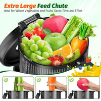 YPONE Cold Press Juicer, Masticating Juicer with 5.4" Wide Feed Chute, 350w Slow Juicer Machines Fit Whole Vegetables and Fruits,Juice Extractor Machine with High Juice Yield, Easy to Clean(Black)
