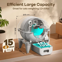 Cumrige Automatic Cat Litter Box Self Cleaning, 95L Self Cleaning Litter Box Large Capacity for Multiple Cats, App-Controlled with Safety Sensors, Removable Washable Liner,2 Rolls Garbage Bags