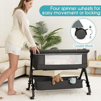 kmaier Baby Bassinet Sleeper, Adjustable Baby Crib for Baby, Rocking Bassinets Bedside Sleeper, Easy to Fold Portable Crib Side Bassinet with Wheels and Storage Basket-Dark Gray