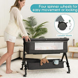 kmaier Baby Bassinet Sleeper, Adjustable Baby Crib for Baby, Rocking Bassinets Bedside Sleeper, Easy to Fold Portable Crib Side Bassinet with Wheels and Storage Basket-Dark Gray