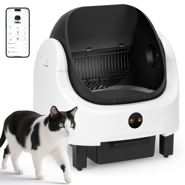Cumrige Self Cleaning Litter Box,Open Top Design Automatic Cat Litter Box Self Cleaning for Multiple Cats with App Control Safety Protection,White & Black