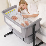 3 in 1 Bassinets Bedside Sleeper, Baby Bassinet, Adjustable Height Bedside Sleeper with Rocking Mode, Breathable Mesh, Storage Basket, Lockable Wheels, Easy Assemble & Folding (Gray)