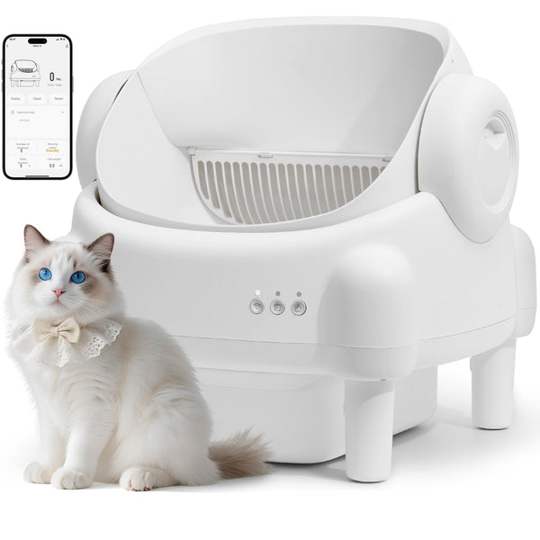 Self Cleaning Litter Box,Open Top Design Automatic Cat Litter Box Self Cleaning for Multiple Cats with App Control Safety Protection,White (Copy)