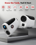 Golf Rangefinder with Slope Switch, Rechargeable Range Finder with Flag Lock Vibration, 7X Magnification Golf Rangefinder 1200 Yards, Portable with Magnetic Stripe – Tournament Legal, White