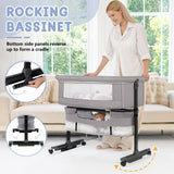 3 in 1 Bassinets Bedside Sleeper, Baby Bassinet, Adjustable Height Bedside Sleeper with Rocking Mode, Breathable Mesh, Storage Basket, Lockable Wheels, Easy Assemble & Folding (Gray)