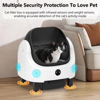 Cumrige Self Cleaning Litter Box,Open Top Design Automatic Cat Litter Box Self Cleaning for Multiple Cats with App Control Safety Protection,White & Black