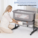 3 in 1 Bassinets Bedside Sleeper, Baby Bassinet, Adjustable Height Bedside Sleeper with Rocking Mode, Breathable Mesh, Storage Basket, Lockable Wheels, Easy Assemble & Folding (Gray)