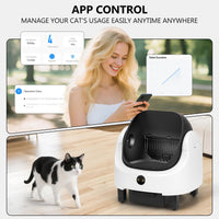 Cumrige Self Cleaning Litter Box,Open Top Design Automatic Cat Litter Box Self Cleaning for Multiple Cats with App Control Safety Protection,White & Black