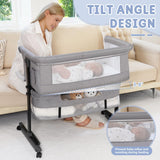 3 in 1 Bassinets Bedside Sleeper, Baby Bassinet, Adjustable Height Bedside Sleeper with Rocking Mode, Breathable Mesh, Storage Basket, Lockable Wheels, Easy Assemble & Folding (Gray)