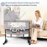 3 in 1 Bassinets Bedside Sleeper, Baby Bassinet, Adjustable Height Bedside Sleeper with Rocking Mode, Breathable Mesh, Storage Basket, Lockable Wheels, Easy Assemble & Folding (Gray)